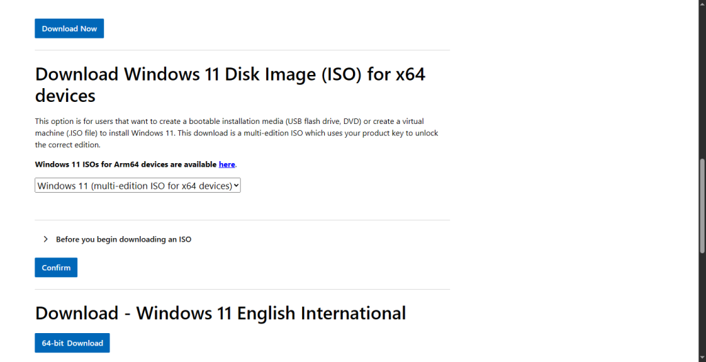 Windows 11 download page